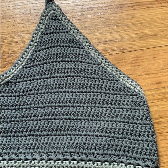 ANTHROPOLOGIE Paper Crane Blue Crochet Fringe Halter Top Small - Picture 2 of 5